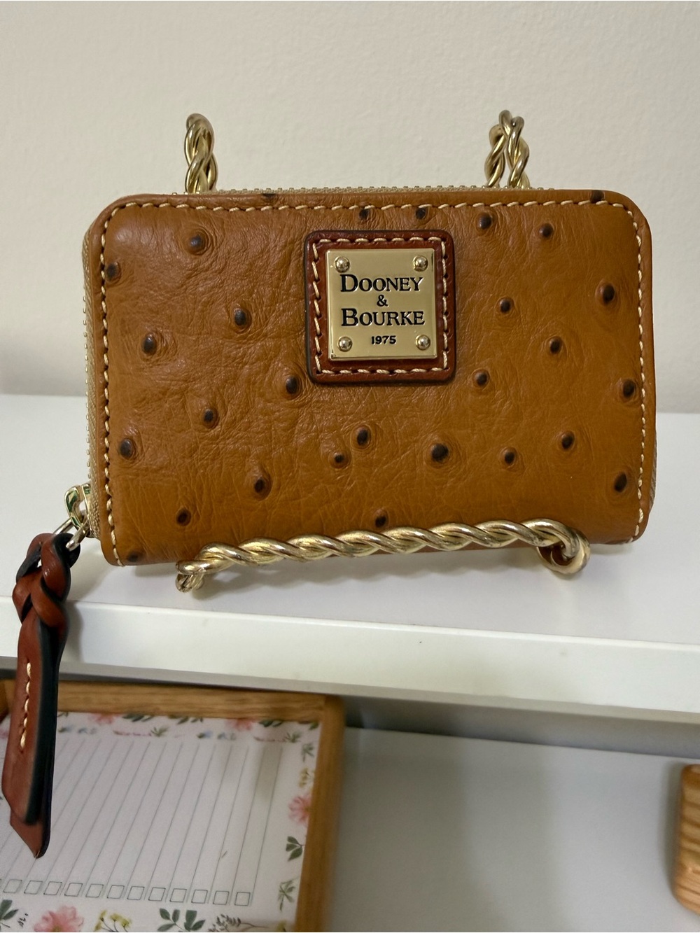 Dooney & Bourke Tan Ostrich-Embossed Wallet with Gold Plate